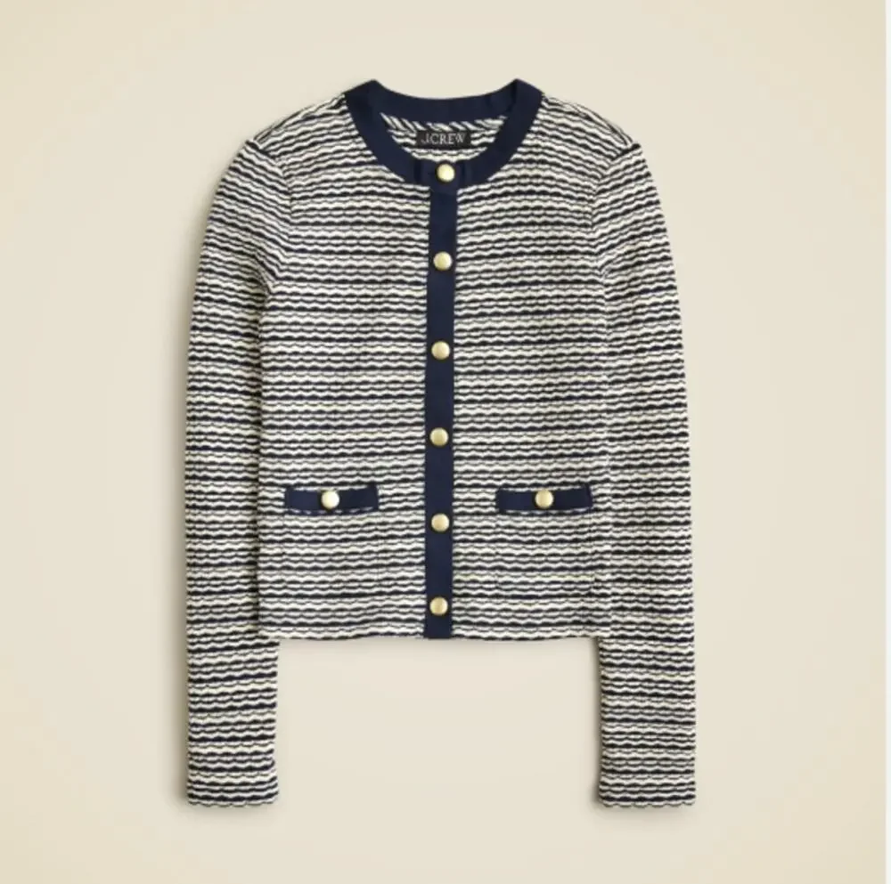 J. Crew Lady Jacket Cardigan Sweater Shrunken Jacquard Gold Buttons Sma